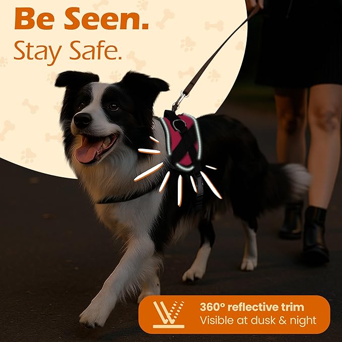 Bark Appeal Pink No-Pull Dog Harness for Extra Small Sized Pets – Adjustable, Reflective Vest with 3 Leash Clips for Added Control, Easy Walks & Training – XS