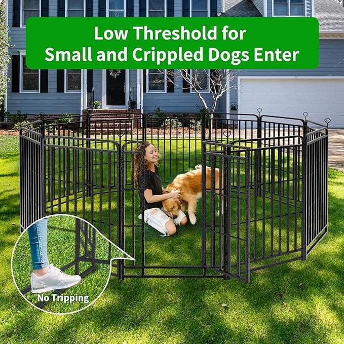 Square Steel Pipe Dog Fence Outdoor 12 Piece Panels 47" Height Anti-Rust Heavy Duty Dog Playpen with Doors Portable for Yard RV Camping, Total 27FT, 57 Sq.ft, Snowy Black