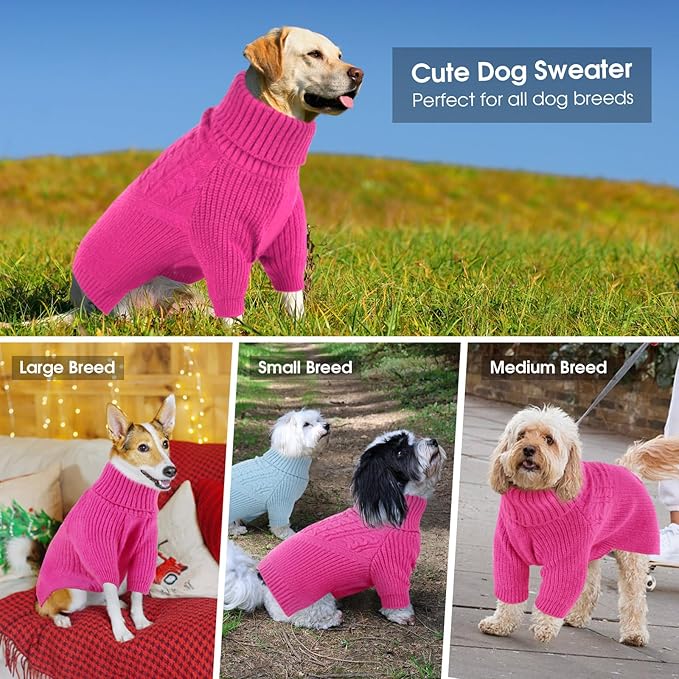 Queenmore XS Dog Sweater, Dog Sweaters for Small Dogs Girl or Boy, Dog Christmas Sweater XSmall, Winter Puppy Doggie Sweatshirt Knitwear, Pet Chunky Warm Coat for Medium Large Size Dogs, Fuchsia XS