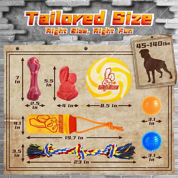Heavy Duty Various Dog Chew Toys for Aggressive Chewers, 9 Pack Indestructible Large Dog Toys Include Tug Chew & Rope Toys, Squeaky Toys for Medium & Large Breed(For Powerful Chewers-Mad Bunny）
