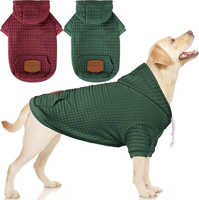 2 Pack Dog Hoodie Sweaters for Small Medium Dogs Warm Dog Clothes for Large Dogs Soft Waffle-Like Laminated Sweatshirt Bulldog (Dark Green+Wine Red, XL (Back: 23.5",Chest: 32.5", Neck: 21"))