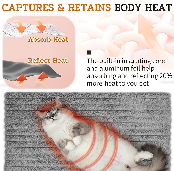 NWK Pack of 4 Fluffy Self Warming Cat Mat, Cat Blanket, Thermal Dog Mat, Washable, Non-Slip Bottom for Sofa & Crate & Kennel & Car Seat (Misty Gray, Medium (27'' X 18.5'' X 0.7''))