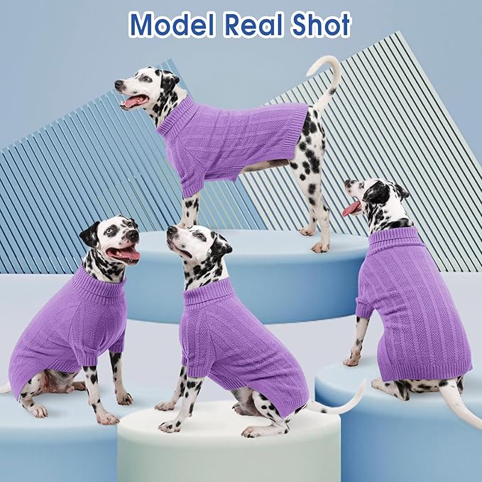 Queenmore XL Dog Sweater,Christmas Dog Sweaters for Extra Large Dogs Girl Boy,Warm Soft Fall Doggy Pullover Clothes,Turtleneck Knitted Pet Winter Apparel for Golden Retriever,Labrador(Purple,XL)