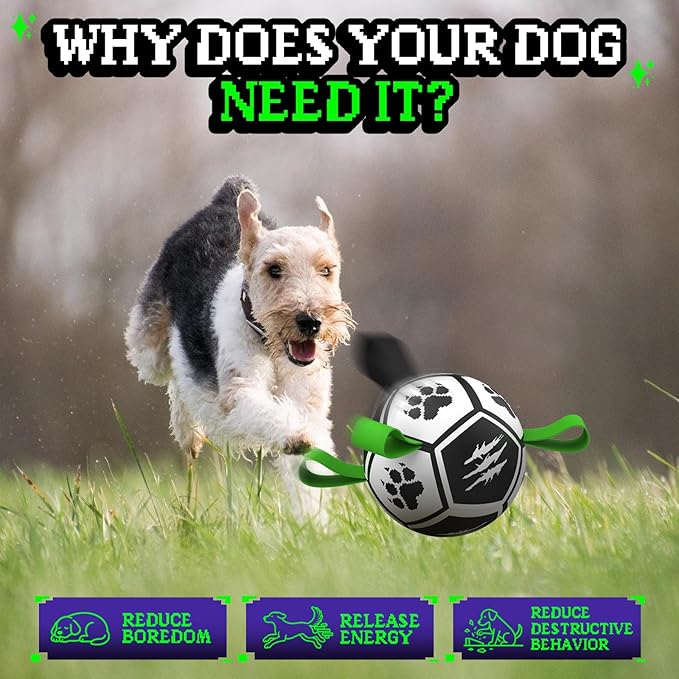 Diman Dog Soccer Ball with Straps, Soccer Balls for Dogs to Play, Train and Retriever, Outdoor Pet Balls for Small to Medium (5 Inch)