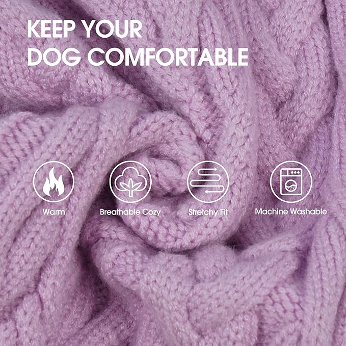 IECOii XL Dog Sweater Dress for Large Dogs Girl, Cable Knit Winter Dress for Female Dogs, Purple,XLarge, Soft Girl Dog Sweater with Tartan Plaid Skirt Cute Turtleneck Knitwear for Cold Weather