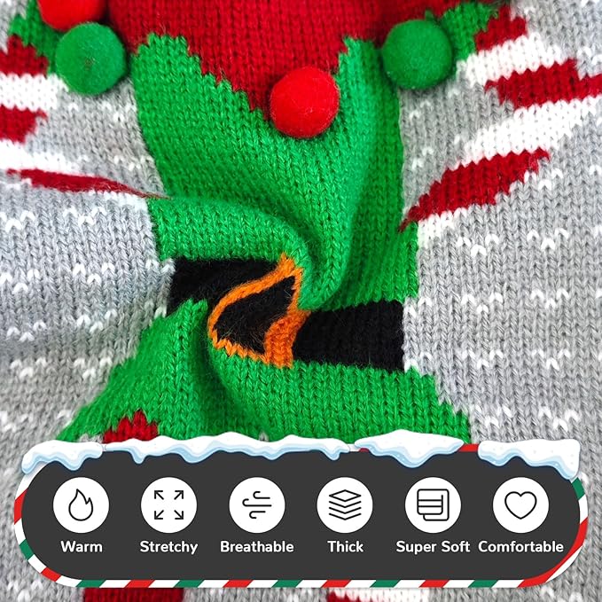 PETCARE Dog Christmas Sweater Ugly Elf Clown Cat Sweater Vest Pet Jumper Grey Green Holiday Dog Clothes Puppy Sweaters for Small Medium Large Dogs Cats Fall Winter Outfits Xmas Dogs Costume,XX-Large