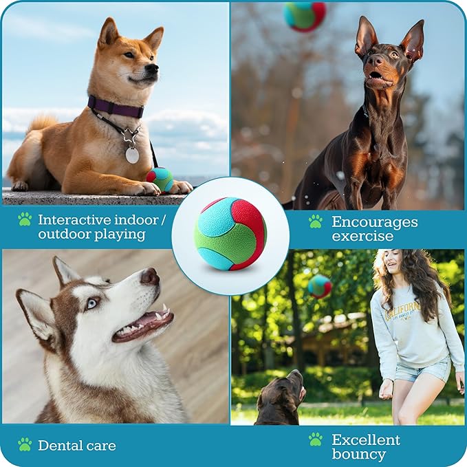 Rubber Fetch Dog Balls 3 inch for Large and Medium Breeds, Durable Toy for Chewers (4 Pack)