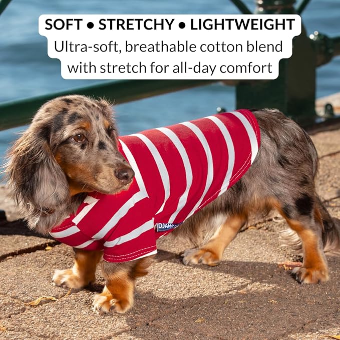 DJANGO Dog Hoodie – Warm, Lightweight, Soft & Stretchy Dog Sweater with Hood, Harness Hole & Elastic Waistband – Cozy Sweatshirt for Small Dogs up to 25 lbs, Dachshunds & Puppies – Crimson Red, XS