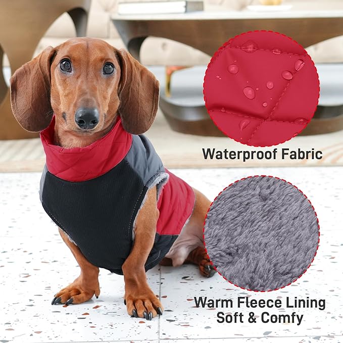 Warm Fleece Dog Coats for Large Dogs,D-Rings Waterproof Puppy Jacket for Cold Winter,Red XXL