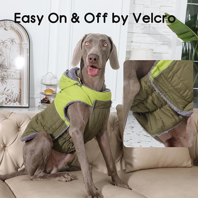 Detachable Hooded Dog Coat with Harness for Medium Dogs,Super Warm Fleece Puppy Jacket for Cold Winter Doggie Coats,Green L