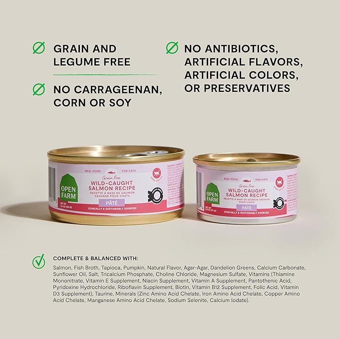 Open Farm Canned Cat Food, Pate for Complete & Balanced Nutrition, Grain Free and Legume-Free Wet Cat Food, Salmon Recipe, 5.3oz Cans (Case of 12)