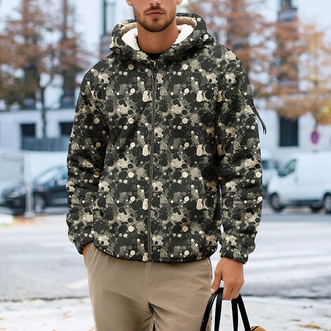 Men's Camouflage Hunting Fleece Lined Hoodie Camo Jackets Zip Up Long Sleeve Casual Winter Coats Hood Outerwear