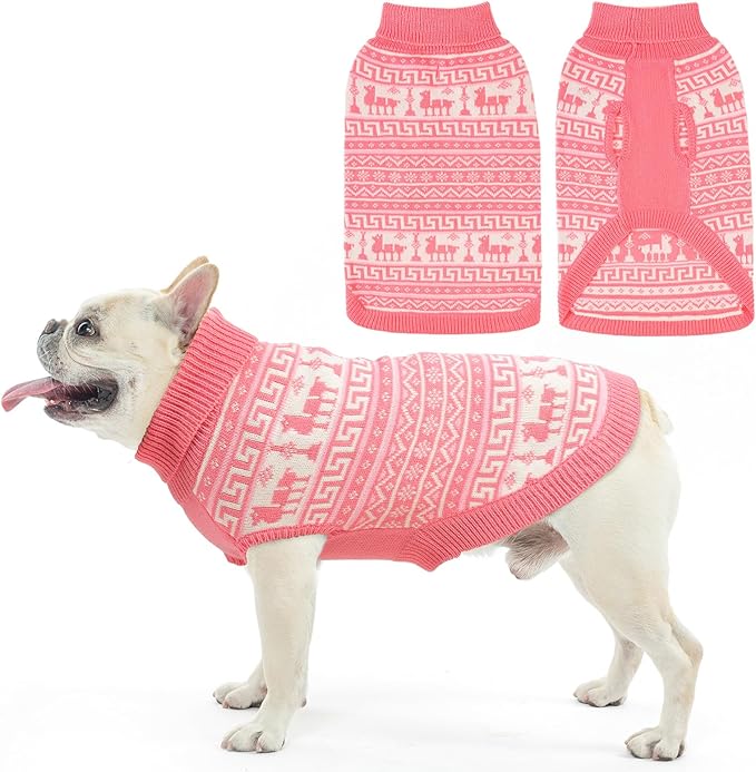 SCENEREAL Turtleneck Dog Sweater for Small Medium Large Dogs Girls Boys, Knit Pet Pullover Puppy Clothes Cold Weather Coats, Holiday Outfits Sweatshirt for Christmas, Pink SM