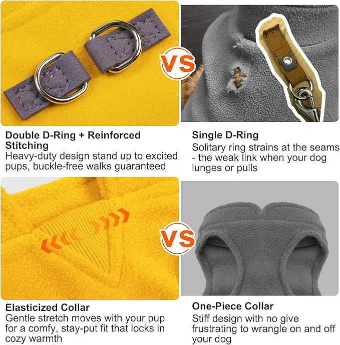 BEAUTYZOO Dog Fleece Vest Sweater Winter Jacket for Small and Medium Dogs with D-Ring Leash Cold Weather Coat Hoodie for XS S M Dogs Boy or Girls, Yellow L