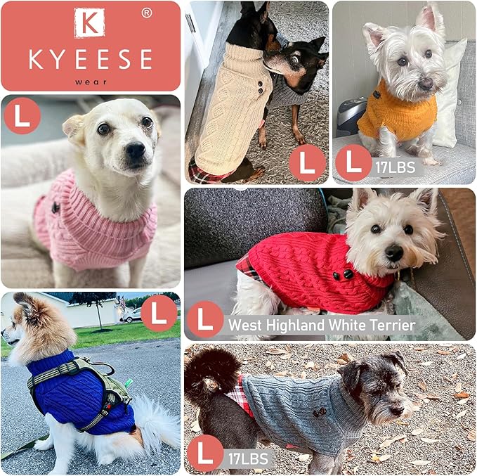 KYEESE Dog Sweater Stretchy Knitwear Cat Clothes with Gingham Patchwork Comfy Pet Coat for Fall Winter Cold Weather Soft Pullover Dog Sweaters for Small Dogs Girl Warm Turtleneck Small Dogs Sweater