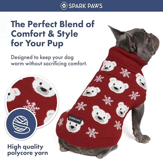 Spark Paws Christmas Dog Sweater – Ultra Soft Holiday Knit Sweater for Small, Medium & Large Dogs, Cute Pet Sweater for French Bulldogs & Big Dogs, Easy Potty V Cut Design Jacket - (Polar Bear, S)
