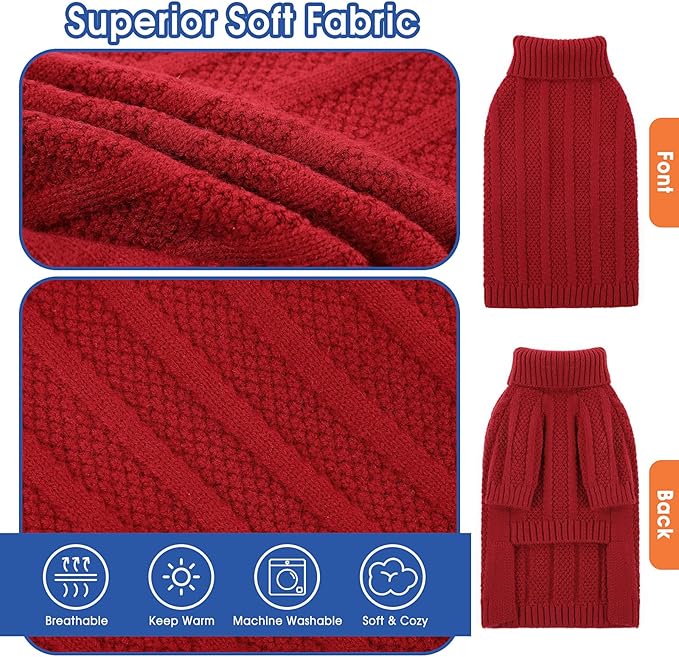 Queenmore XXL Dog Sweater,Large Dog Sweaters for Dogs Girls Boys,Xmas Turtleneck Pullover Sweaters for Large Dogs,Cold Weather Doggie Sweatshirt Knitwear for Golden Retriever,Labrador(Red,XXL)