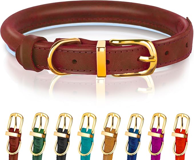 OOPSDOGGY Reflective Rolled Leather Dog Collar Adjustable Soft Padded Pet Collar for Small Medium Large Breed Dogs (Brown, XXL, 20"-24")