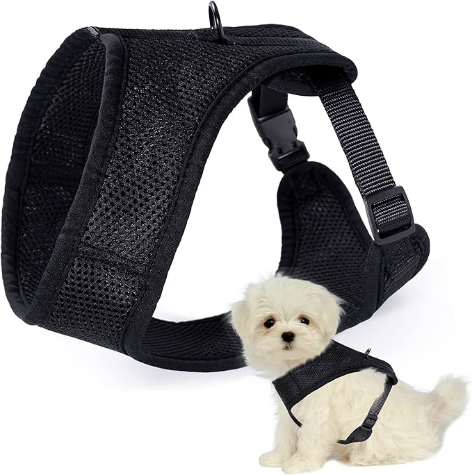 Mile High Life Step in Dog Harness for Small Dogs No Pull, Easy Get on Air Mesh Vest Harness, Adjustable Easy Closures Both Neck and Chest (Black, XS Chest 11.4"-16.1")