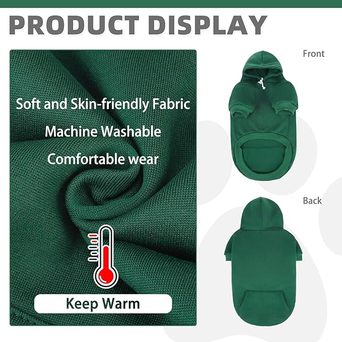 KOOLTAIL Basic Dog Hoodie - Soft & Warm Pet Hoodie Sweater with Leash Hole and Pocket, Dog Winter Coat, Cold Weather Clothes Sweatshirt for Small Medium Large Dogs Puppy Cat Boys Girls Deep Green XL