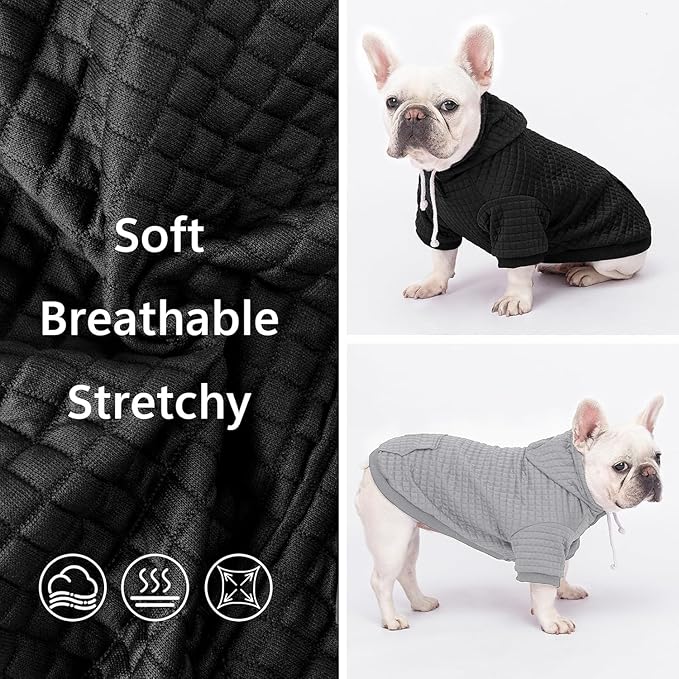 2 Pack Dog Hoodie Sweaters for Small Medium Dogs Warm Dog Clothes for Large Dogs Soft Waffle-Like Laminated Sweatshirt Bulldog (Black, XXL (Back: 26",Chest: 34.5", Neck: 25"))