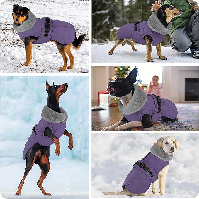 Dog Coat, Waterproof Dog Winter Jacket with Adjustable Buckle, Reflective Turtleneck Pet Snow Vest Warm Fleece Sweater for Small Medium Large Dogs - Purple, 2XL