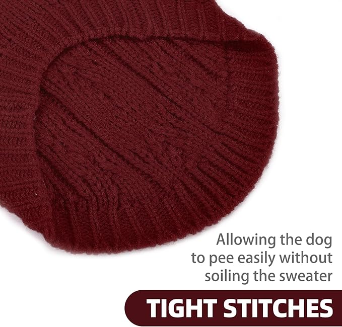 PUPTECK Dog Sweater, Turtleneck Warm Knitted Pullover Coat, Thick Cable Knitwear Clothes in Winter, Pet Apparel Outfits for Large Dogs, for Cold Weather Indoor & Outdoor, Deep Red ML