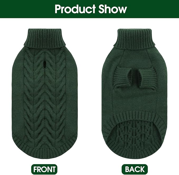 Dog Sweaters for Large Dogs Classic Turtleneck Dog Christmas Sweater Thick Warm Pullover Male Puppy Pet Stretch Knitwear Fall Winter Clothes with Leash Hole(Green, 2XL)