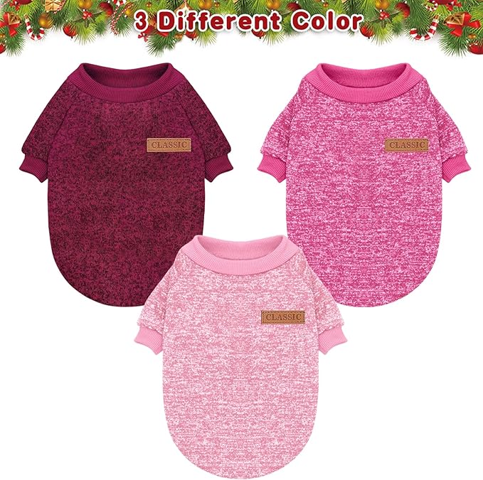 Idepet Pet Dog Classic Knitwear Sweater 3 Pcs, Fleece Coat for Small,Medium Dogs,Warm Pet Dog Cat Clothes,Soft Puppy Customes for Dog Grils Boys,XX-Small