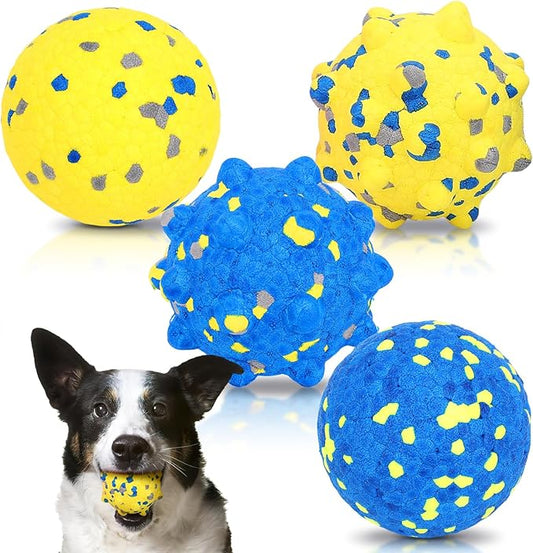 VINGVO Large Dog Balls Tennis Ball Toys 4 PCS Dogs Toys for Aggressive Chewers, 3" Teething Chew Toys Water Floating Ball Toy Bouncy Fetch Balls for Large Medium Small Dog and Puppies (4 Mix)