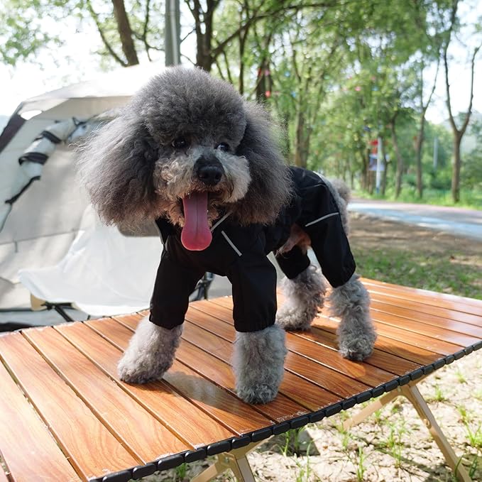 LOVELONGLONG Fleece-Lined Dog Raincoat with Removable Hood – Waterproof Winter Full Body Dog Jacket – Windproof Snowproof Cold-Weather Suit – Black-F 2XL