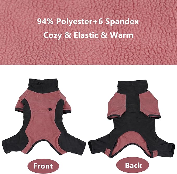 Dog Winter Coat, Warm Fleece Dog Jacket, Windproof Dog Pullover Bodysuit, Fullbody Dog Pajamas Onesie, Cold Weather Clothes for Medium Large Dog(2XL,Pink)