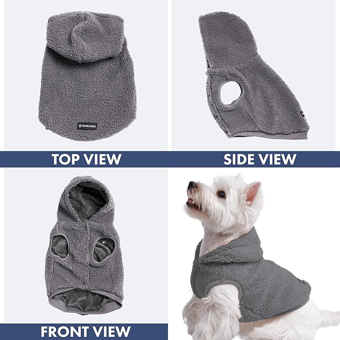 Spark Paws Teddy Dog Sweater, Sherpa Vest with Warm Fleece Lining, Winter Coat Suitable for Small Medium Large XL XXL Breeds - Grey - S
