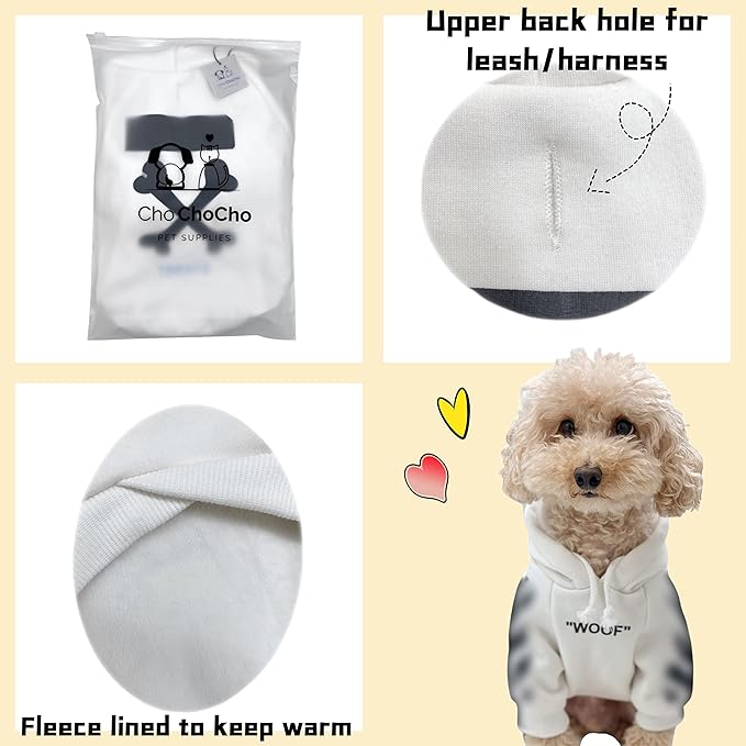 ChoChoCho Stylish Dog Hoodie Dog Clothes Streetwear Cotton Sweatshirt Fashion Outfit for Dogs Cats Puppy Small Medium Large (2XL, White)