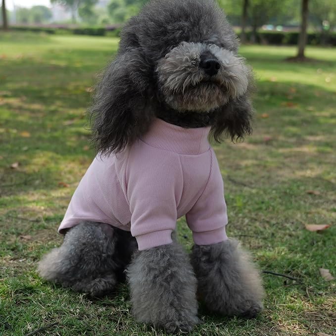 Lovelonglong Ribbed Dog T-Shirt Cotton Knitted Dog Sweaters for All Season Pet T-Shirts for Large Medium Small Dogs Light Pink XL