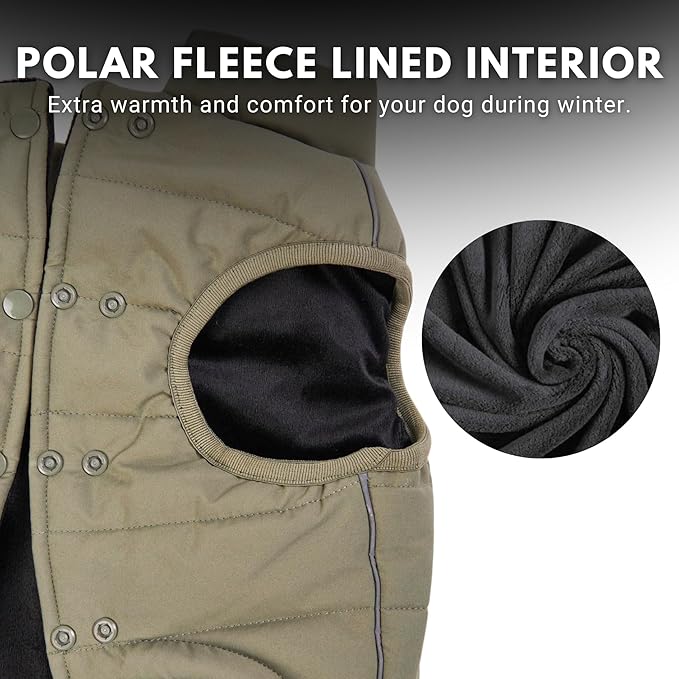 Spark Paws Dog Winter Jacket, Water-Resistant Coat, Warm Reflective Windproof Fleece-Interior, for Medium and Large Dogs - Olive - M