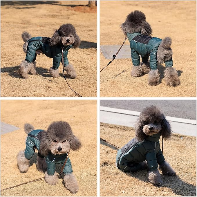 Lovelonglong Dog Coat - Warm Jacket, 4 Legs Covered Waterproof Windproof Reflective Dog Vest, Zippered Adjustable Outdoor Snow Jacket for Small to Large Dogs - ArmyGreen
