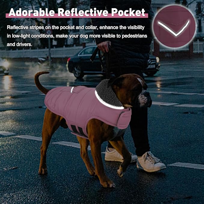 Dog Coat, Waterproof Dog Winter Jacket with Pocket, Reflective Adjustable Pet Snow Vest, Warm Cozy Fleece Sweater for Small Medium Extra Large Dogs - Light Pink, 3XL