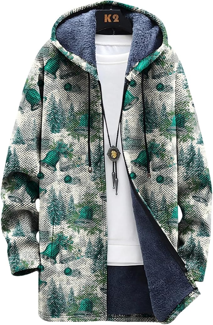 Mens Long Cardigan Hoodies Full Zip Fleece Lined Jackets Fashion Knitted Color Block Hooded Coat with Pockets