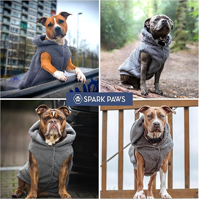 Spark Paws Teddy Dog Sweater, Sherpa Vest with Warm Fleece Lining, Winter Coat Suitable for Small Medium Large XL XXL Breeds - Grey - M
