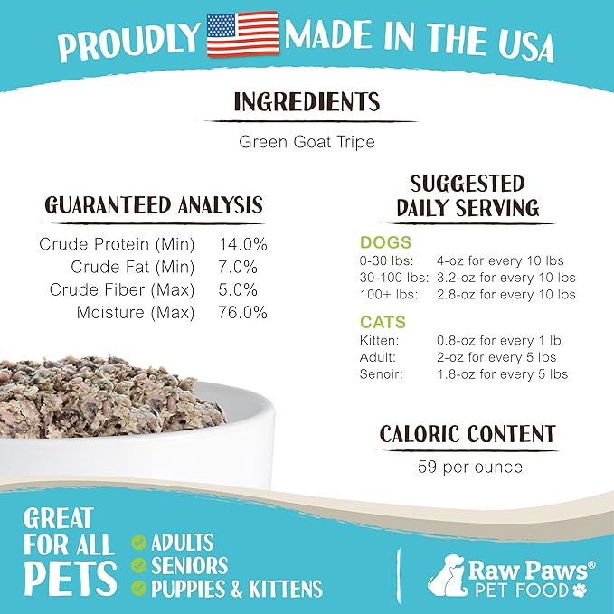 Raw Paws Signature Pet Food for Dogs & Cats - Green Goat Tripe, 1-lb Rolls (20 Pack) - Fresh Pet Food Made in USA - Natural Dog Food Rolls - Raw Frozen Dog Food – Green Goat Tripe for Dogs & Cats