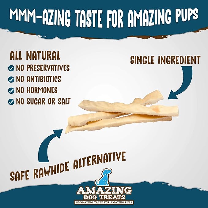 Amazing Dog Treats - Beef Cheek Strips Premium Dog Chew (6 Inch - 25 Pack) - NO Odor - Thick Cut - Rawhide Alternative - Beef Cheek Slice Chip Sticks - No Dyes, Chemicals, or Preservatives