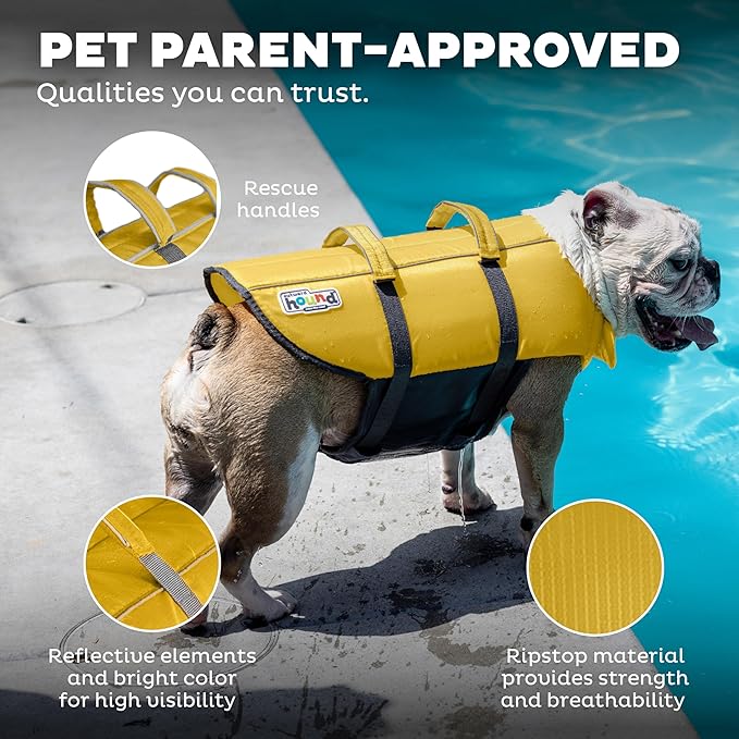 Outward Hound Granby Splash Dog Life Jacket, High-Buoyancy Dog Life Vest for Swimming, Boating, and Water Safety, XL, Yellow