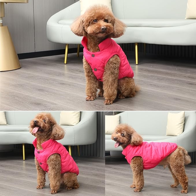 2 Layers Fleece Lined Warm Dog Jacket for Winter Cold Weather,Soft Windproof Large Dog Coat,Pink XXL