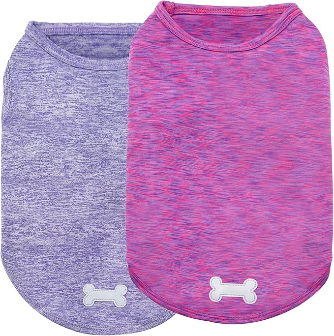 KYEESE 2 Pack Dog Shirts Quick Dry Soft Stretchy Pet T-Shirts with Reflective Label Tank Top Sleeveless Vest Sun Protection Dog Clothes for Small Medium Dogs, X-Large, Purple+Pink