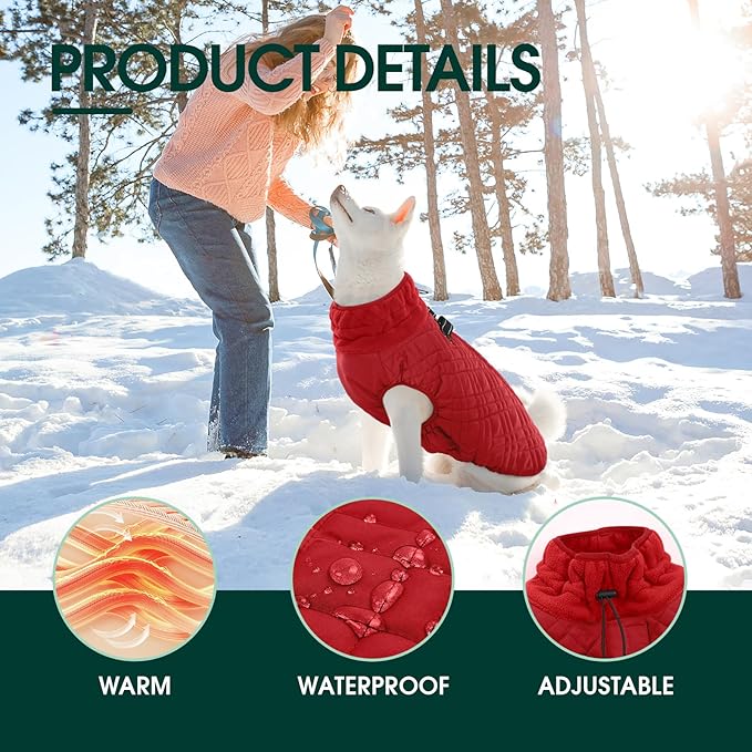 Kuoser XL Insulated Dog Vest | Big Breed Jacket for Huskies & Shepherds | Reinforced Seams Withstand Snow Play, Breathable, Red XL