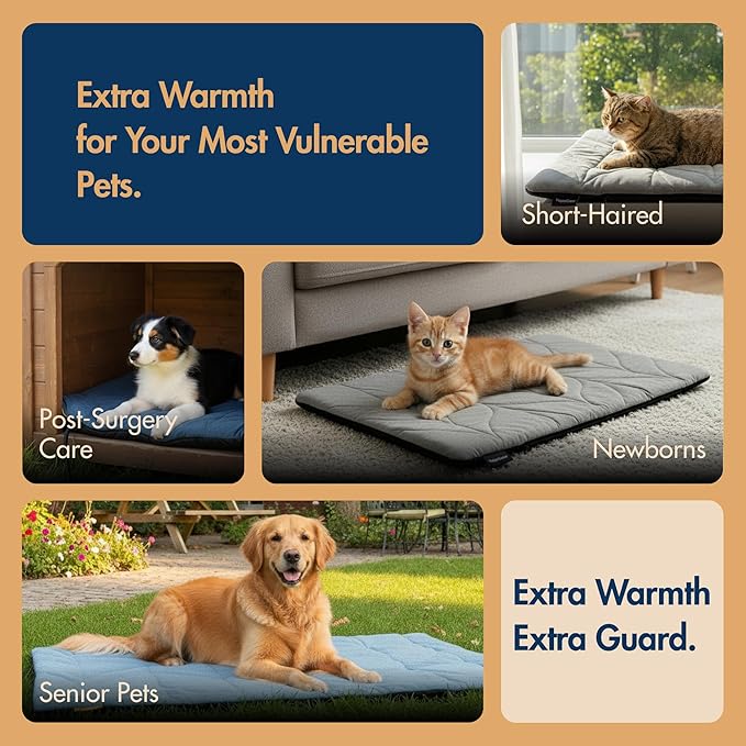 Dog Heating Pad (48"x28") - Waterproof Electric Heated Mat & Pet Bed for Indoor and Outdoor Use, Chew Resistant Cord, Machine Washable Cover with Wheat Pattern Quilting, for Cats and Pets
