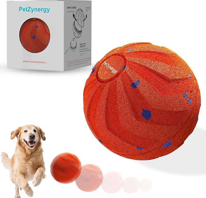 Smart Interactive Dog Toy Automatic Moving Bouncing Chew Herding Ball E-TPU Material for Large and Medium-Sized Dogs Keep Them Busy USB Rechargeable (Orange)