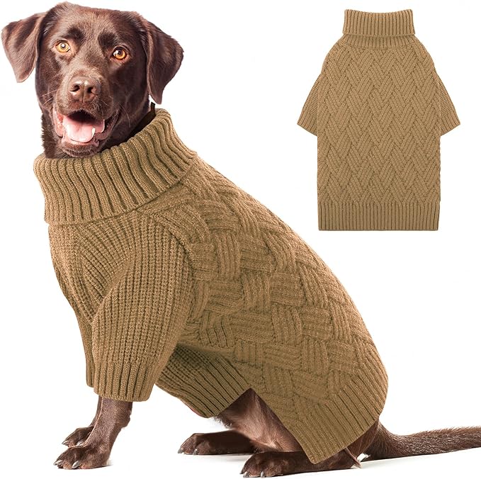 AOFITEE XL Dog Sweater, Dog Sweater Large Size Dogs, Large Dogs Sweaters for Female Male, Turtleneck Thick Warm Knitted Winter Fall Pet Sweatshirt, Solid Pet Halloween Costume (Brown, XLarge)