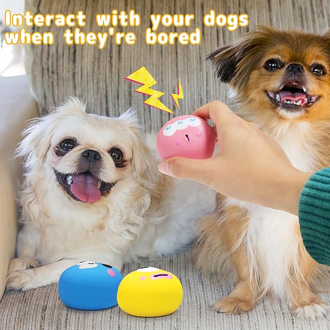 Dog Squeaky Toys, Latex Squeaky Dog Balls with Cute Big Eyes for Pet Dogs - Suitable for Teething Puppies, Small Dogs and Medium Dogs in Outdoor Chase and Fetch (3 Pcs)